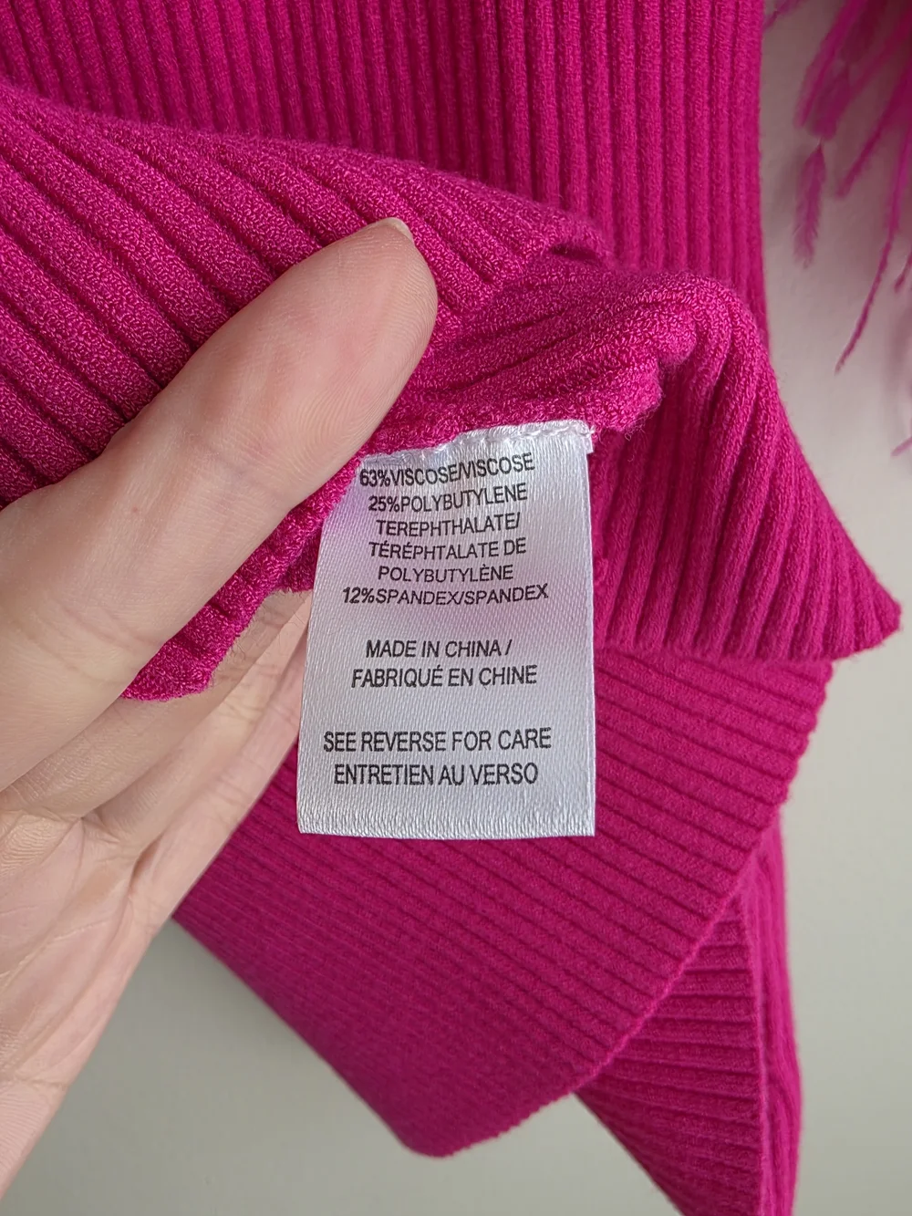 Milly Hot Pink Ribbed Feather Cuff Off-the-Shoulder Sweater EUC - Picture 12 of 13